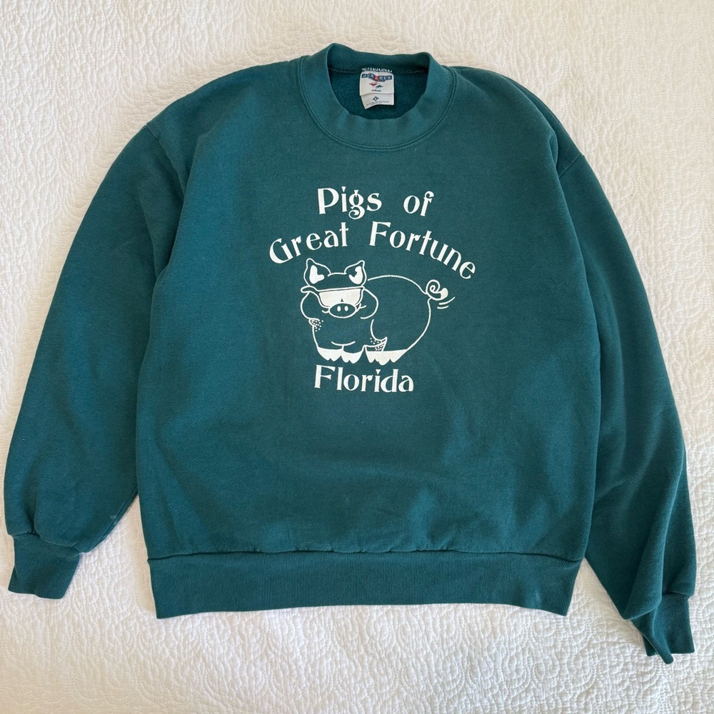 🔥90s Jerzees Pigs of Great Fortune Florida Graphic Sweatshirt Made in USA VTG